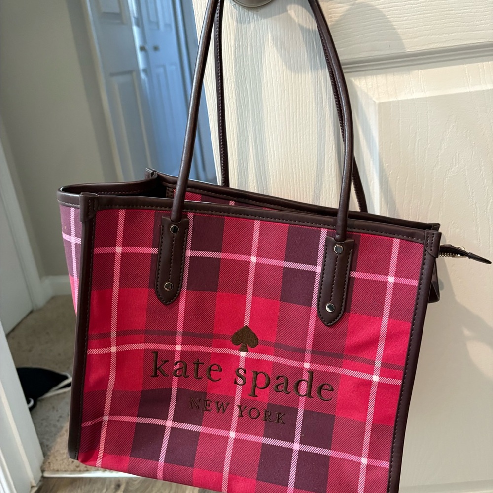 kate spade Red and Brown Plaid Tote